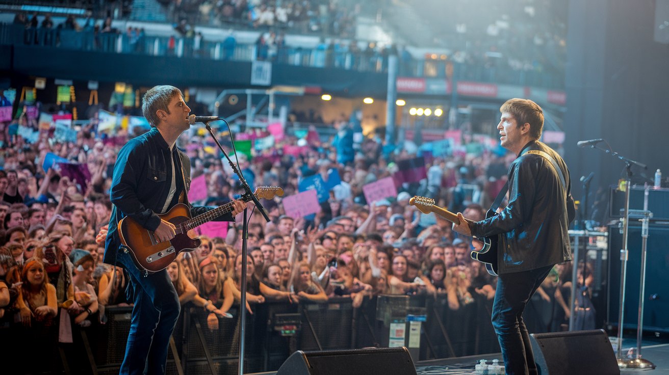 Oasis tocando y el público atrás mirando